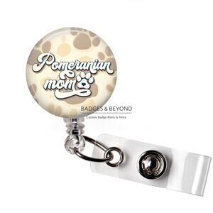 🐶💖 Pomeranian Mom Badge Reel | Dog Lover Retractable ID Holder